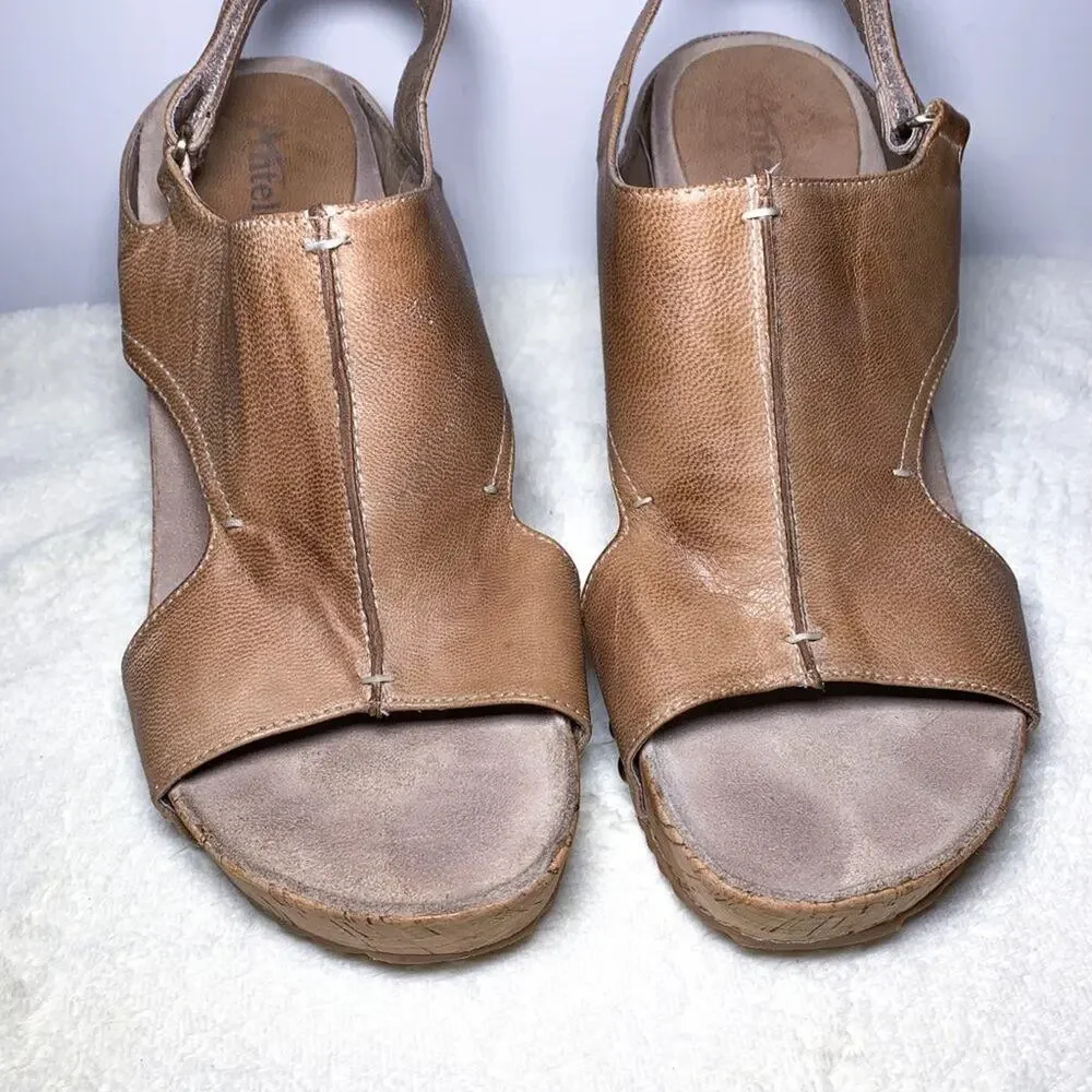 ANTELOPE 724 Hi Brush Leather Zip Wedge Cork Sandals in Tan Size 40